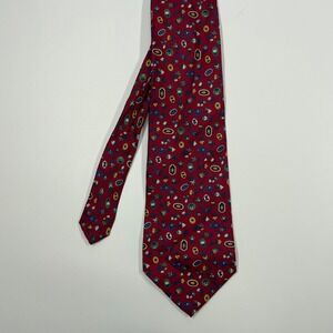 F.C. Red Geometric Floral Medallion Silk Tie Mens X-Long